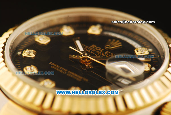 Rolex Day-Date Automatic Two Tone with Black Dial and Gold Bezel - Click Image to Close